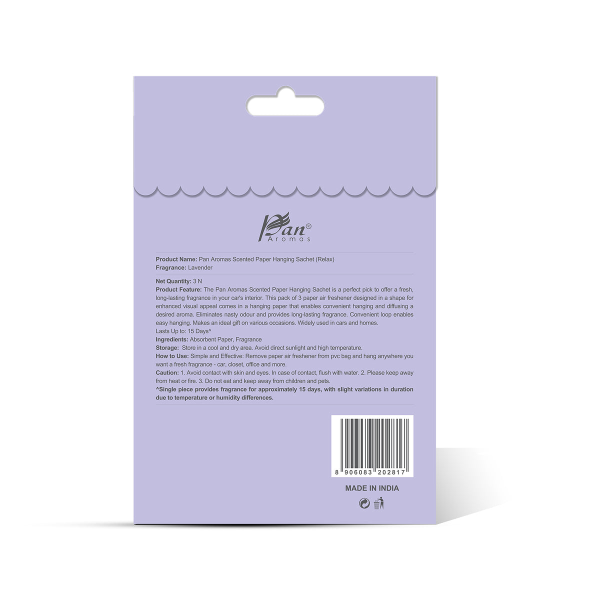 3-Pack Scented Paper Hanging Sachet - (Relax) Lavender