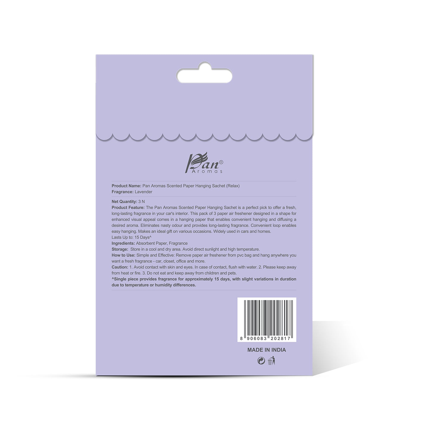 3-Pack Scented Paper Hanging Sachet - (Relax) Lavender