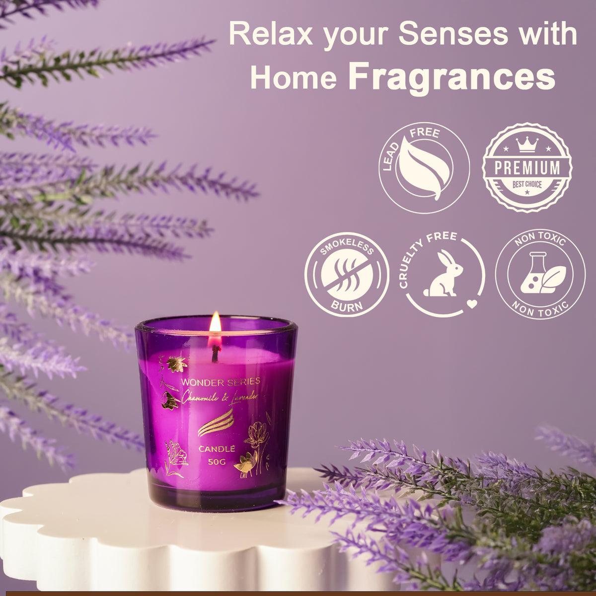 Chamomile & Lavender Scented Candle - Wonder Series (50gms)