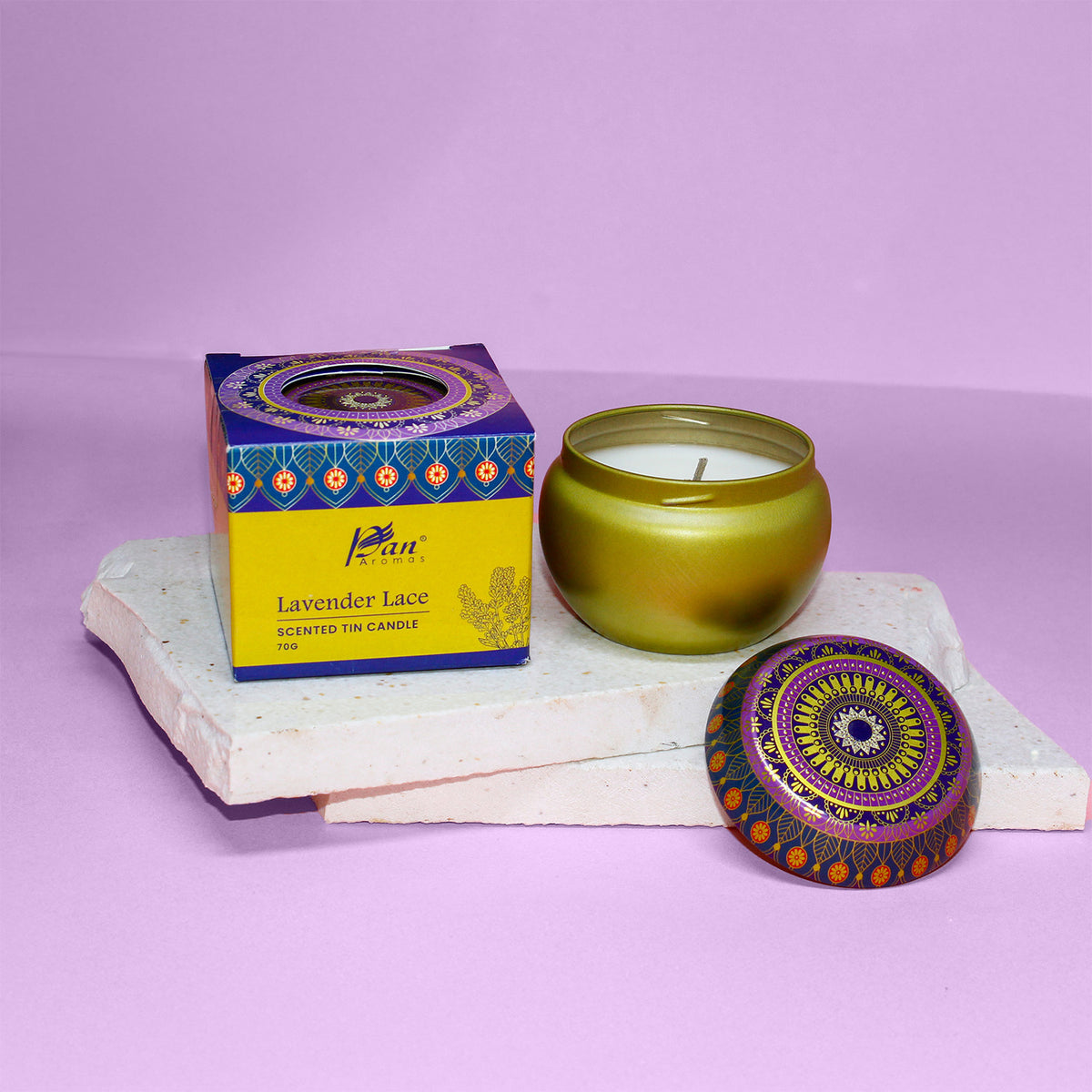 Lavender Lace Scented Tin Candle- 70gm