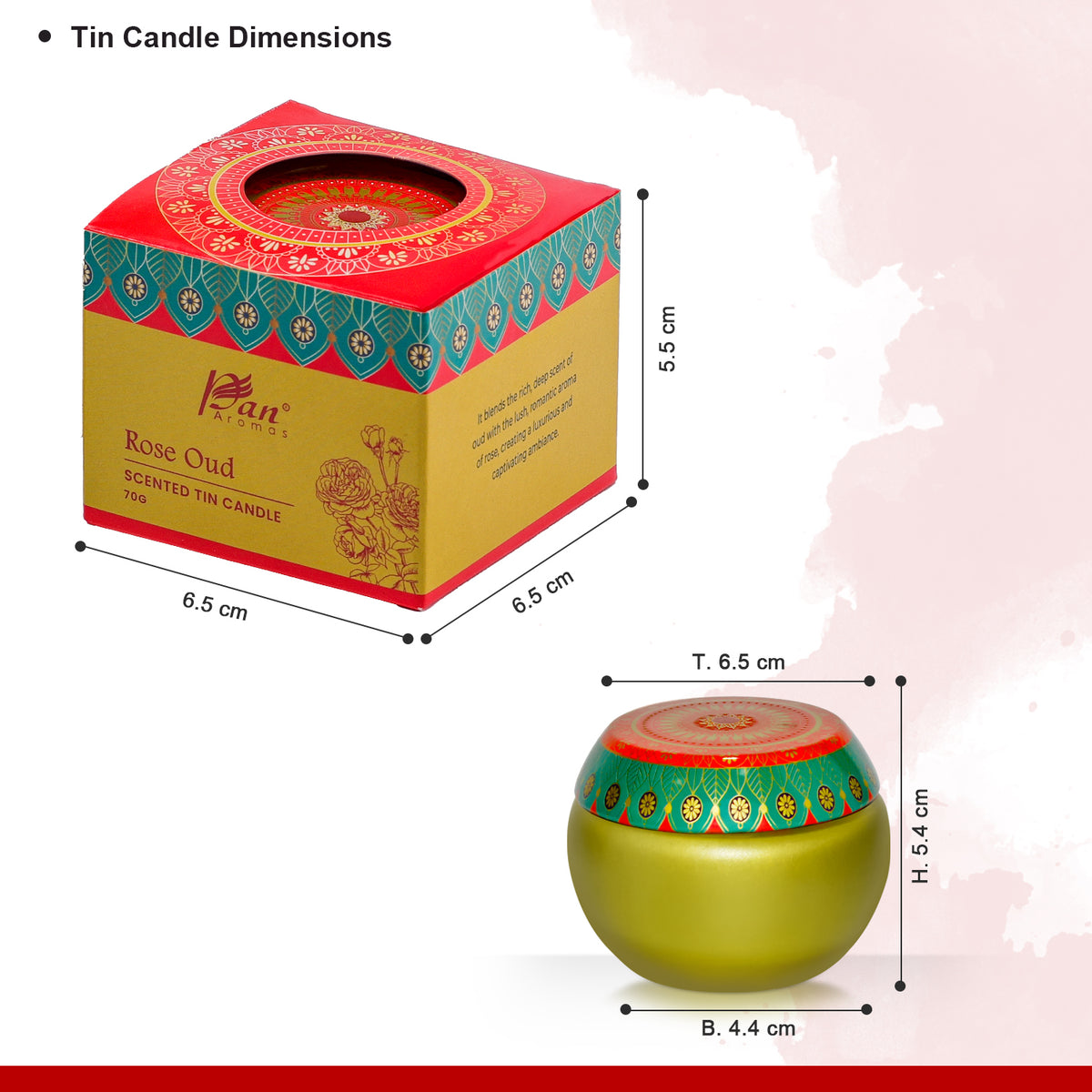 Rose Oud Scented Tin Candle- 70gm