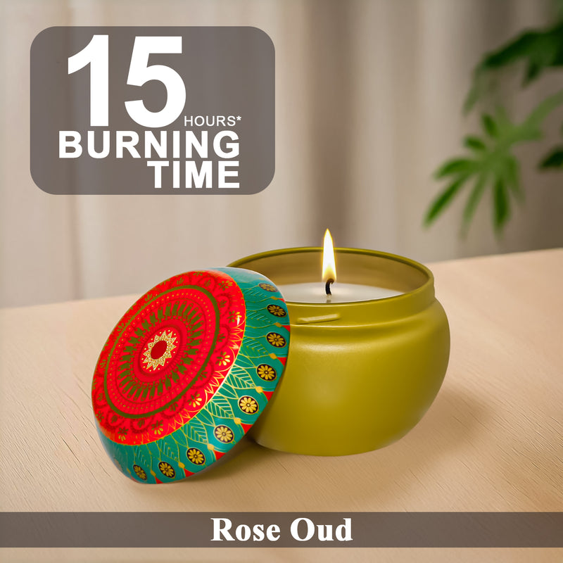 Rose Oud Scented Tin Candle- 70gm