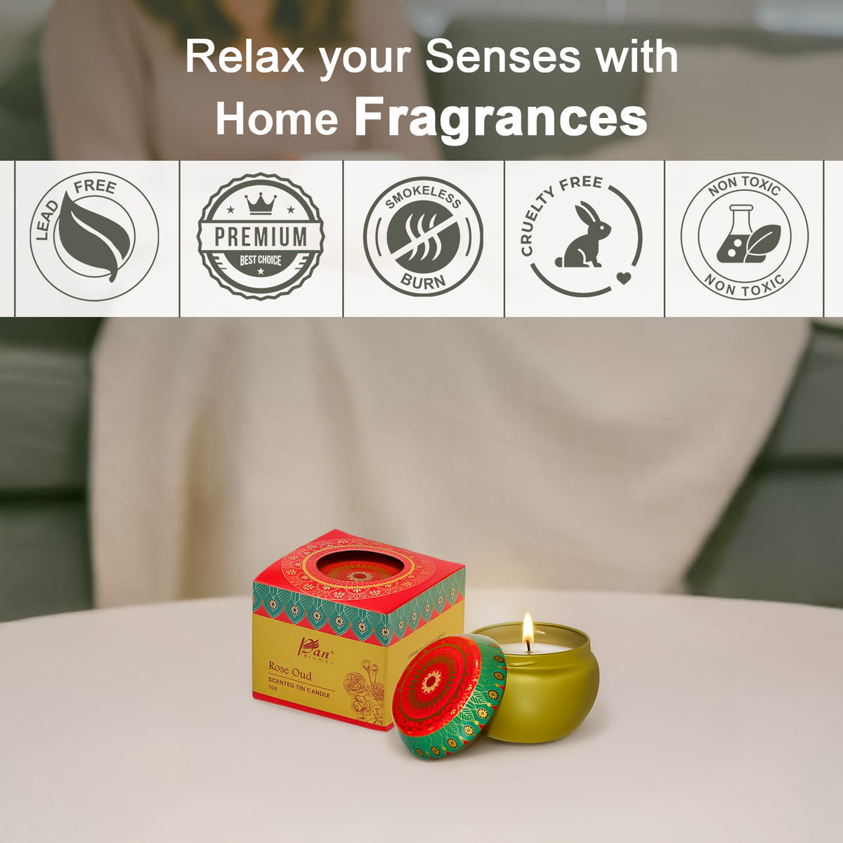 Rose Oud Scented Tin Candle- 70gm