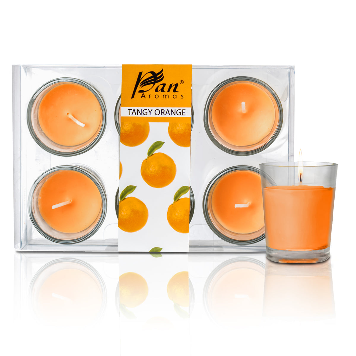 6 Pack Votive Glass Candle- Tangy Orange