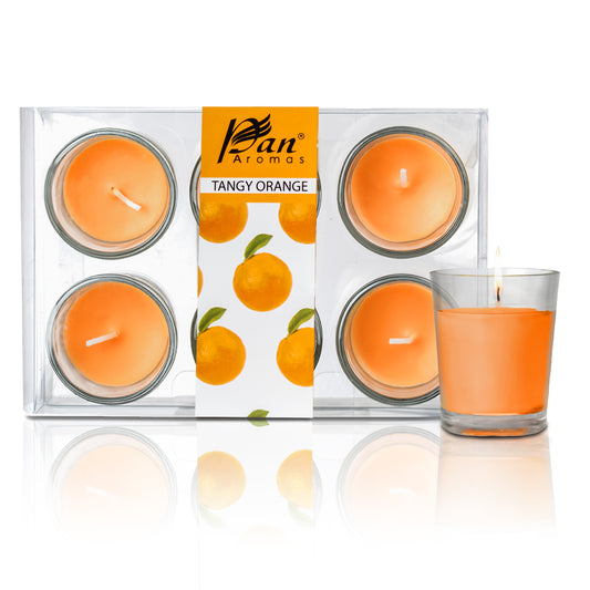 6 Pack Votive Glass Candle- Tangy Orange