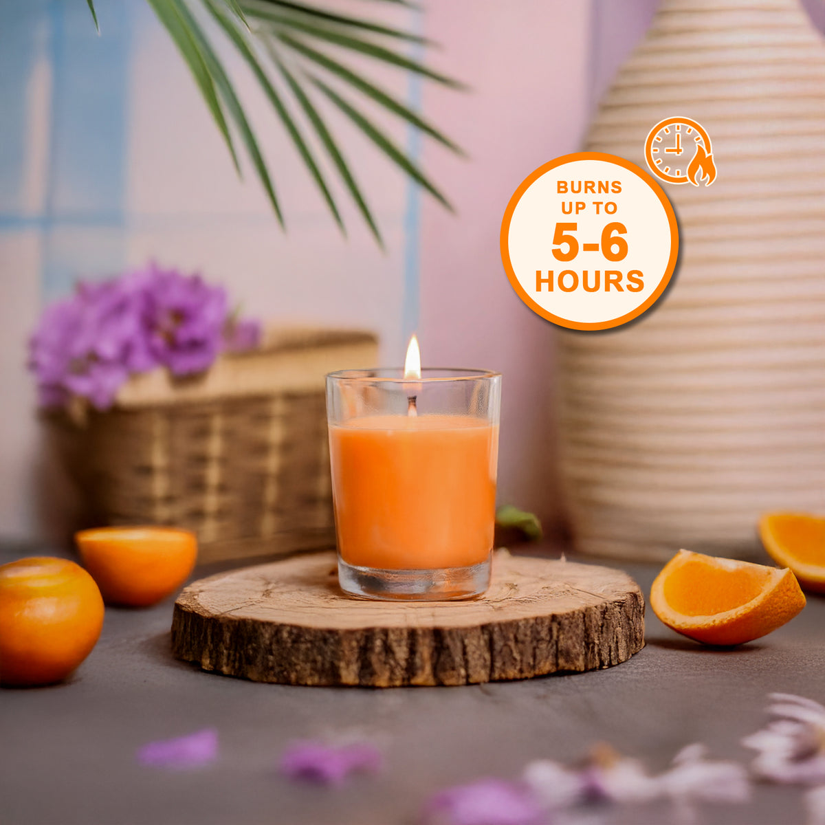 6 Pack Votive Glass Candle- Tangy Orange