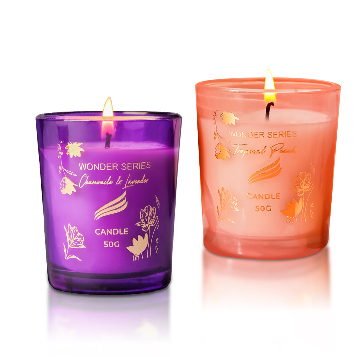 2- Pack Wonder Series Shot Glass Candle -Tropical peach and Chamomile Lavender