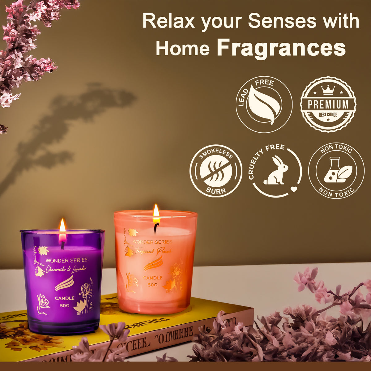 2- Pack Wonder Series Shot Glass Candle -Tropical peach and Chamomile Lavender