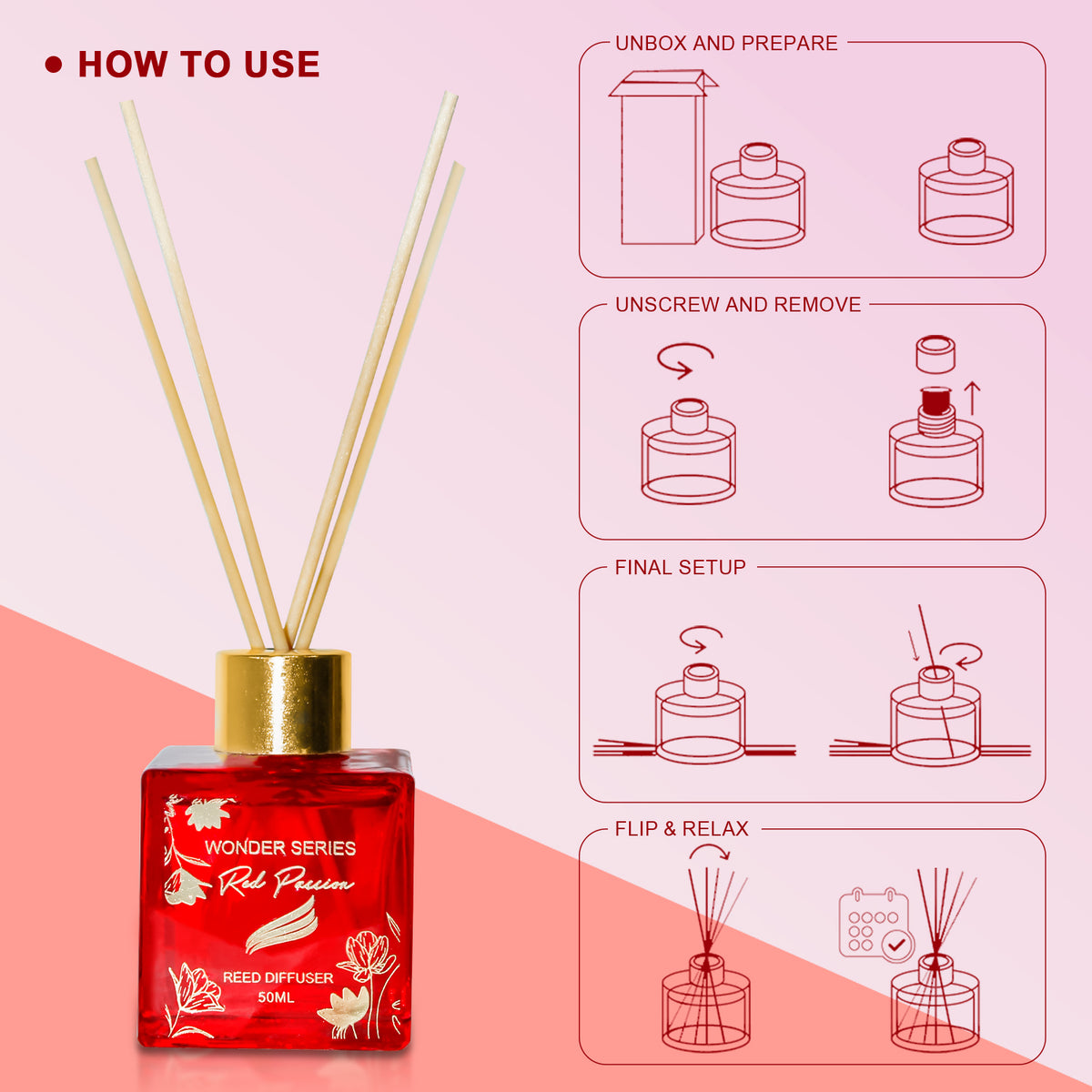 Red Passion Scented Reed Diffuser - Wonder Series (50ml)