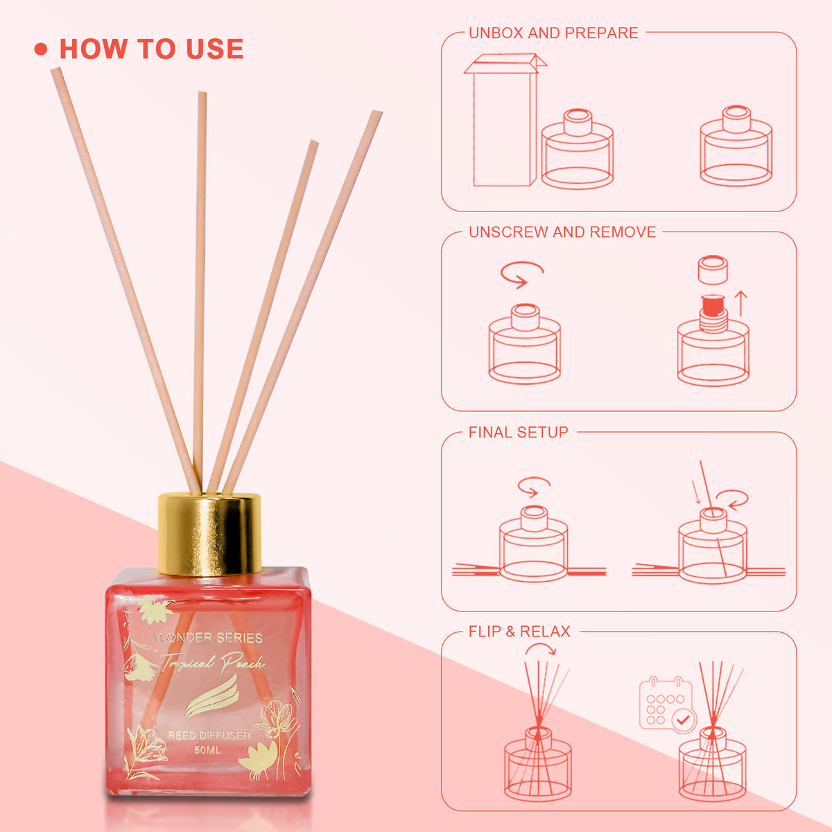 Tropical Peach Scented Reed Diffuser - Wonder Series (50ml)