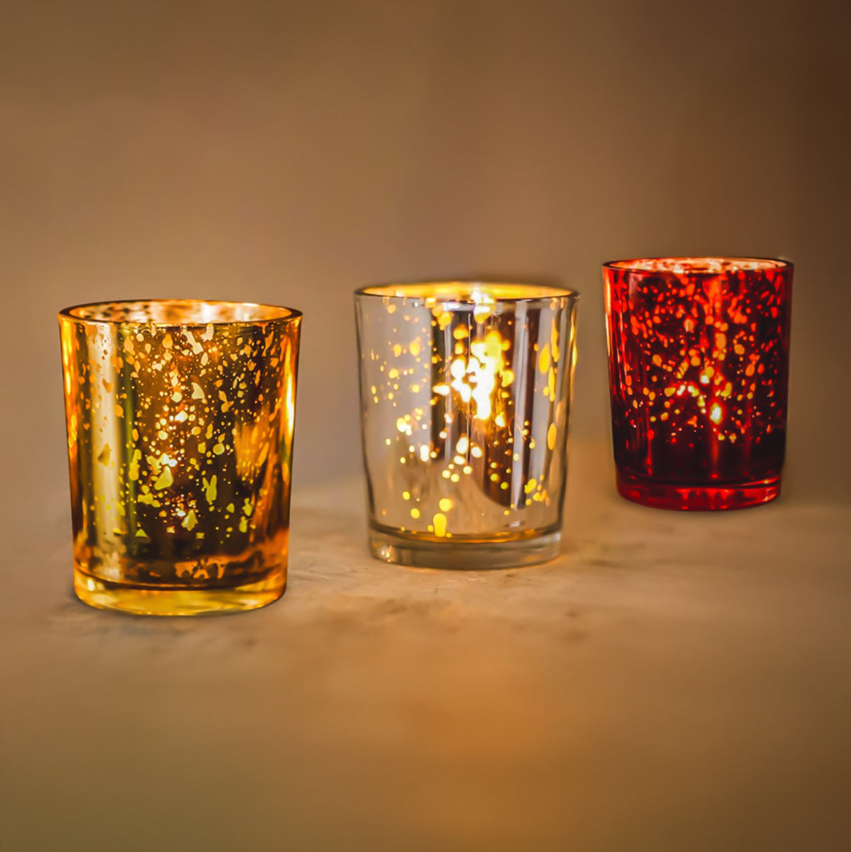 Set of 3 Mercury Glass Scented Candles – Sandalwood, Orchard & Lilac (45g Each)