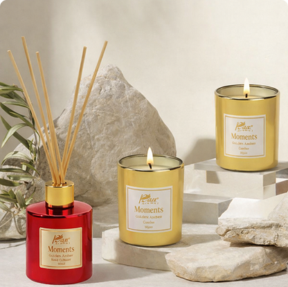Moments Reed Diffuser & Candle Gift Set - Golden Amber Fragrance