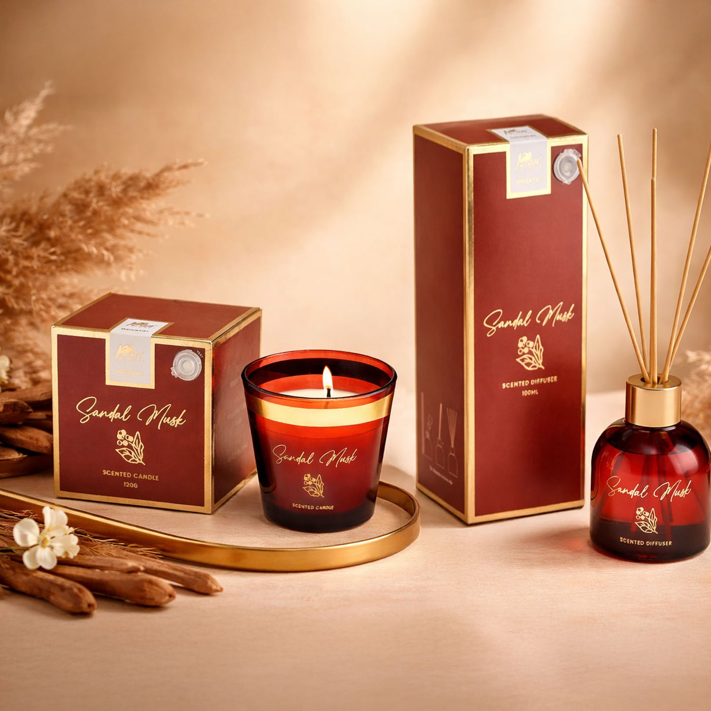 Oriental Sandal Musk (Special Combo) Reed Diffuser (100ml) & Scented Candle (120g)